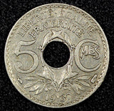 FRANCE Copper-Nickel 1937 5 Centimes KM# 875 (25 054)