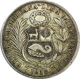 PERU Silver 1916 FG JR 1/2 Sol LIMA 30mm Mintage-384,000 KM# 203 (25 123)