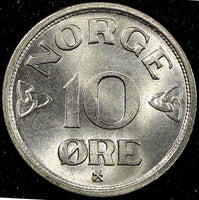 NORWAY Haakon VII  Copper-Nickel 1954 10 Øre UNC/BU KM# 396 (24 038)