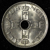 Norway Haakon VII Copper-Nickel 1948 50 Ore UNC Nice Toned KM# 386 (27 410)