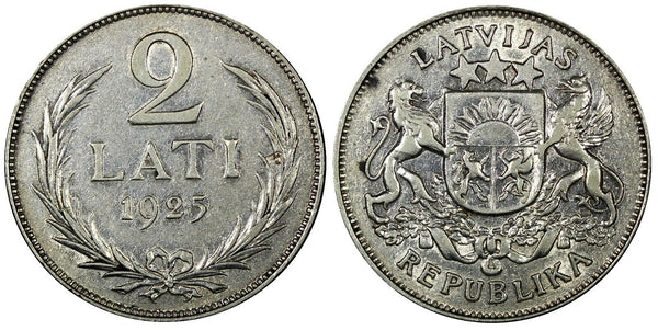 Latvia Silver 1925 2 Lati 2 Years Type 27mm KM# 8 (24 330)