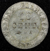 French Guiana Louis Philippe I Silver 1846 A  10 Centimes Toned KM# A2 (27 144)