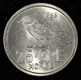 NORWAY Olav V Copper-Nickel 1966 25 Øre KM# 407 (27 394)