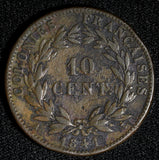 French Colonies Guadeloupe Louis- Philippe Bronze 1841 10 Centimes KM# 13 (863)