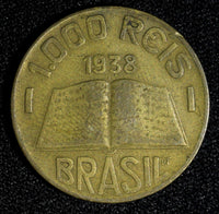 BRAZIL José de Anchieta Aluminum-Bronze 1938 1000 Reis KM# 541 (27 808)