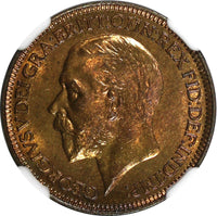 Great Britain George V (1910-1936) 1936 Farthing NGC MS64 RB LAST DATE KM#825(0)