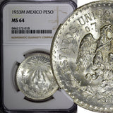 Mexico ESTADOS UNIDOS MEXICANOS Silver 1933 M Peso NGC MS64 GEM BU KM# 455 (018)