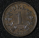 NORWAY Oscar II Bronze 1893 1 ORE Norwegian Lion XF-aUNC KM# 352 (30 094)