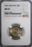 Malaya & British Borneo Elizabeth II 1961 20 Cents NGC MS65 Light Toned KM# 3(2)