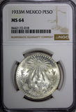 Mexico ESTADOS UNIDOS MEXICANOS Silver 1933 M Peso NGC MS64 GEM BU KM# 455 (018)