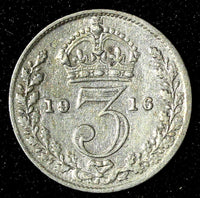 Great Britain George V Silver 1916 3 Pence  Maundy KM# 813 (28 336)