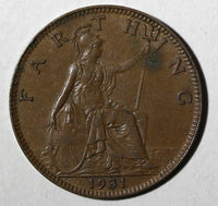Great Britain George V Bronze 1931 Farthing  KM# 825 (28 208)
