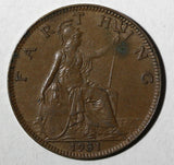 Great Britain George V Bronze 1931 Farthing  KM# 825 (28 208)