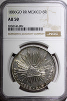 MEXICO Silver 1886 GO RR 8 Reales Guanajuato Mint NGC AU58  KM# 377.8 (002)