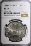 MEXICO Silver 1886 GO RR 8 Reales Guanajuato Mint NGC AU58  KM# 377.8 (002)