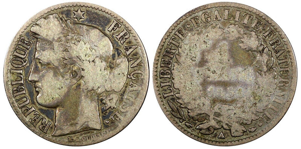 FRANCE Silver 1851 A 1 Franc Mintage-638.000 Paris Mint SCARCE KM# 759.1 (924)