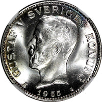 SWEDEN Gustaf V Silver 1935 1 Krona NGC MS66 GEM BU  KM# 786.2 (020)