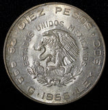 MEXICO Silver 1956 Mo 10 Pesos LIBERTAD Hidalgo  AR-0.900 UNC TONED KM# 474 (20)