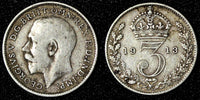 Great Britain George V Silver 1913 3 Pence  KM# 813 (28 326)