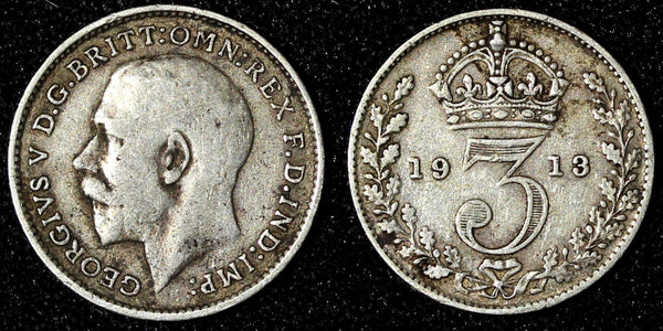 Great Britain George V Silver 1913 3 Pence  KM# 813 (28 326)