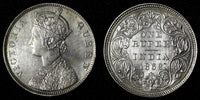 India-British Victoria Silver 1862 (B) Rupee Better Date aUNC KM# 473.1 (28 304)