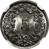 SWITZERLAND Nickel 1937 5 Rappen NGC MS66 GEM BU  Toned KM# 26b (035)