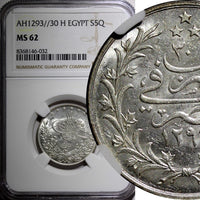 EGYPT Abdul Hamid II Silver AH1293 Year 30 H (1904)  5 Qirsh NGC MS62 KM# 294(2)