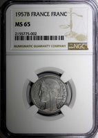 FRANCE Aluminum 1957 1 Franc NGC MS65 Only One Coin Graded High KM# 885a.2 (002)