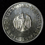 Germany-Weimar Silver 1929 G 3 Reichsmark Gotthold Lessing aUNC Flashy KM# 60(9)