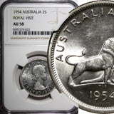 Australia Silver 1954 Florin Royal Visit of Elizabeth II NGC AU58 KM# 55 (022)