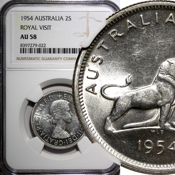 Australia Silver 1954 Florin Royal Visit of Elizabeth II NGC AU58 KM# 55 (022)