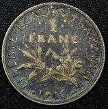 FRANCE  Silver  1916 1 Franc WWI Issue Deep Toning KM# 844.1  (25 532)