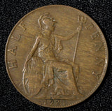 Great Britain George V Bronze 1921 1/2 Penny KM# 809 (28 575)