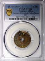 DOMINICAN REP. 19th 2 Real Token C/M Ingenio Cristobal Colon PCGS MS62 TOP GRADE