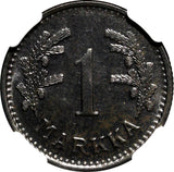 FINLAND Iron 1943 S 1 Markka WWII Issue NGC MS65 TOP GRADED BY NGC KM# 30b (042)