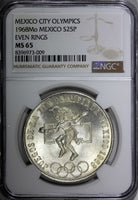MEXICO Silver 1968 Mo  25 Pesos NGC MS65 Olympic Games Even Rings KM# 479.1 (9)