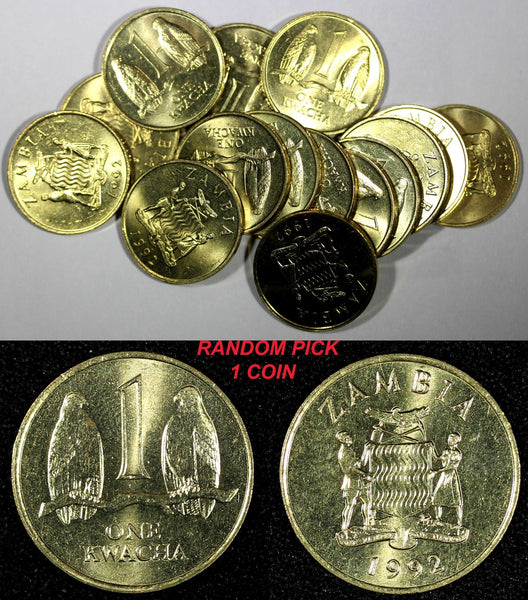 Zambia Brass 1992 1 Kwacha Two Taita falcons UNC KM# 38 RANDOM PICK (1 Coin) (3)