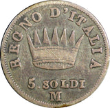 Italian States KINGDOM OF NAPOLEON Silver 1813 M 5 Soldi Milan C# 5.1 (23 494)