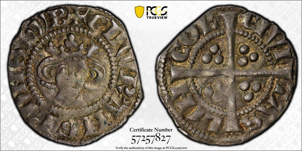 GREAT BRITAIN Edward I.Silver(1279-1307) 1/2 Penny Lincoln PCGS AU50 TOP GRADED