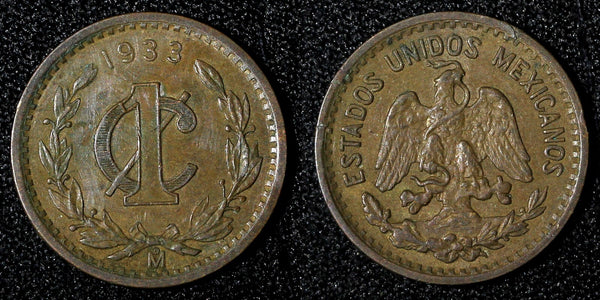 MEXICO Bronze 1933 Mo 1 Centavo Better Date  KM# 415 (27 859)