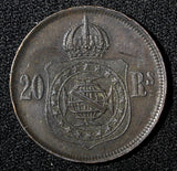 BRAZIL Pedro II Bronze 1869 20 Reis No dot after RS . XF KM# 474 ( 27 517)