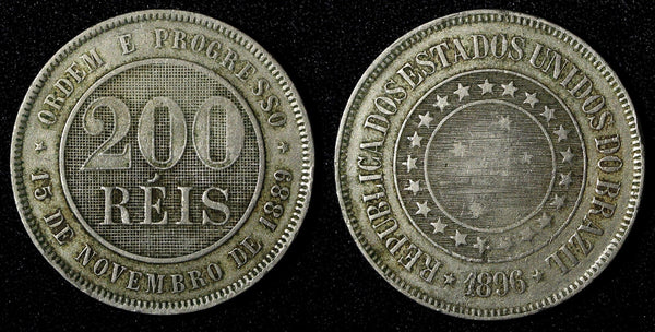 BRAZIL Copper-Nickel 1896 200 Reis 32 mm  KM# 493 (27 818)