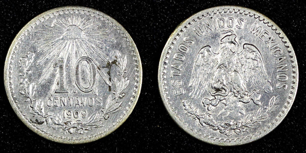 Mexico ESTADOS UNIDOS MEXICANOS Silver 1909 M 10 Centavos BETTER DATE KM#428 (4)