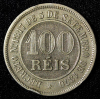 BRAZIL Pedro II Copper-Nickel 1888 100 Reis  KM# 483 (28 280)