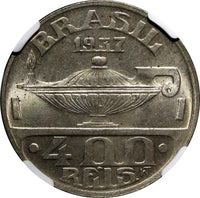 BRAZIL Oswaldo Cruz Copper-Nickel 1937 400 Reis NGC MS64 KM# 539 (029)