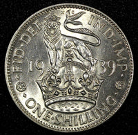 GREAT BRITAIN George VI Silver 1939 1 Shilling UNC KM# 853 (24 709)