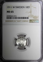 Sweden Gustaf V (1908-1950) Silver 1911 W 10 Ore NGC MS65 GEM BU KM# 780 (015)