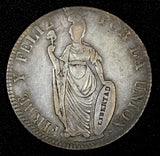 PERU Silver 1855/4  LIMA MB 4 Reales Liberty OVERDATE AR-0.9  aVF KM# 151.3 (18)