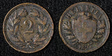 Switzerland Bronze 1897 B 2 Rappen Mintage-487,000 BETTER DATE KM# 4.2 (28 544)