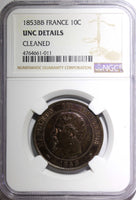 FRANCE Napoleon III Bronze 1853 BB  10 Centimes NGC UNC DETAILS KM# 771.3 (11)